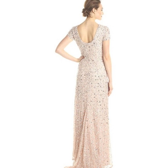 Adrianna Pappell Sequin Gown Blush Pink Scoop Back 4 - Picture 2 of 9